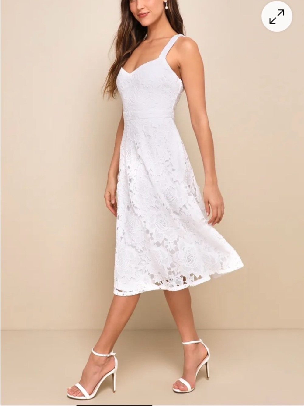 Lulus Divine Beauty White Lace Midi Dress With Pockets, NWT Size M